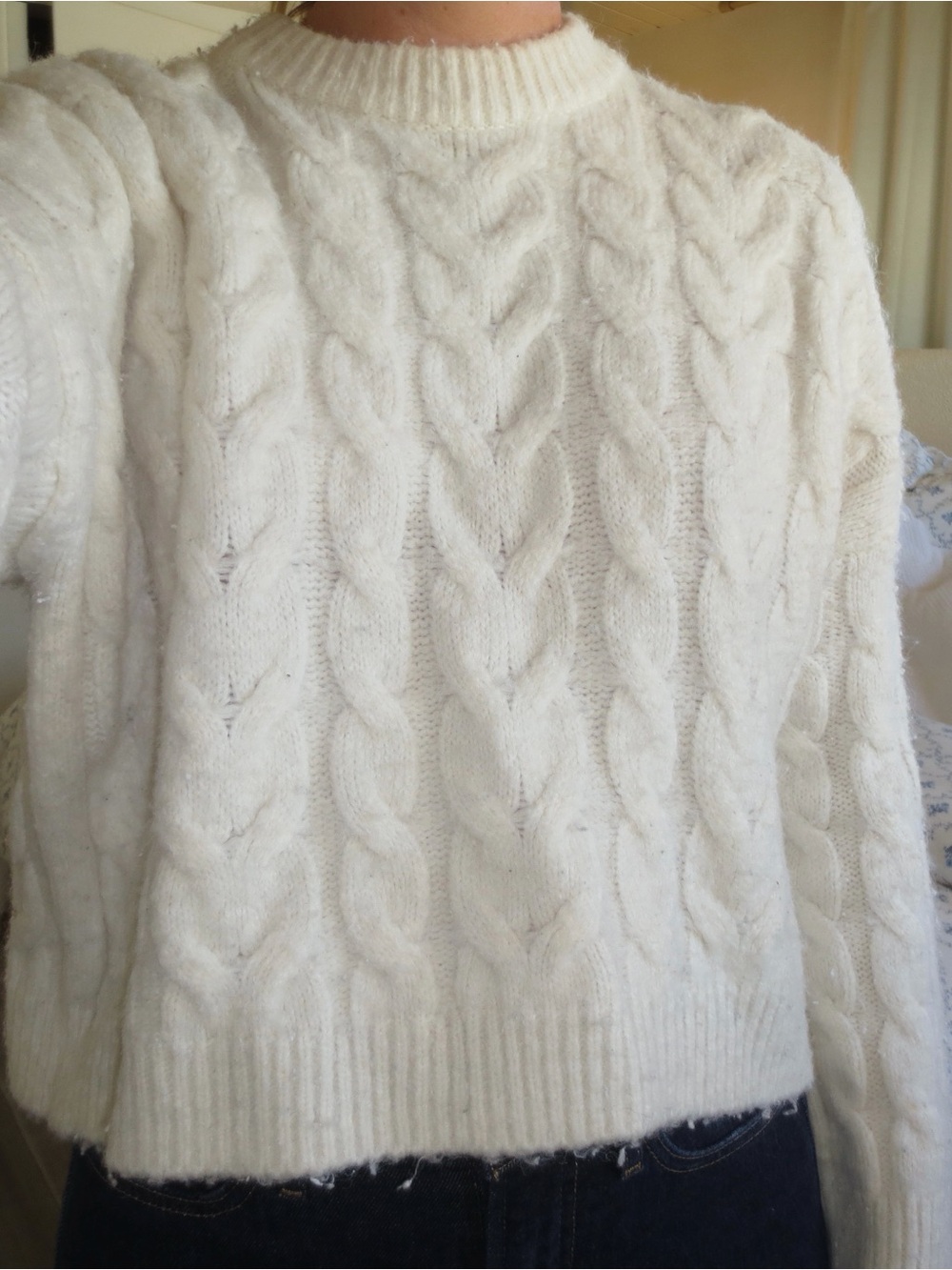 Abercrombie & Fitch Women’s Cable Knit Crewneck Sweater - White